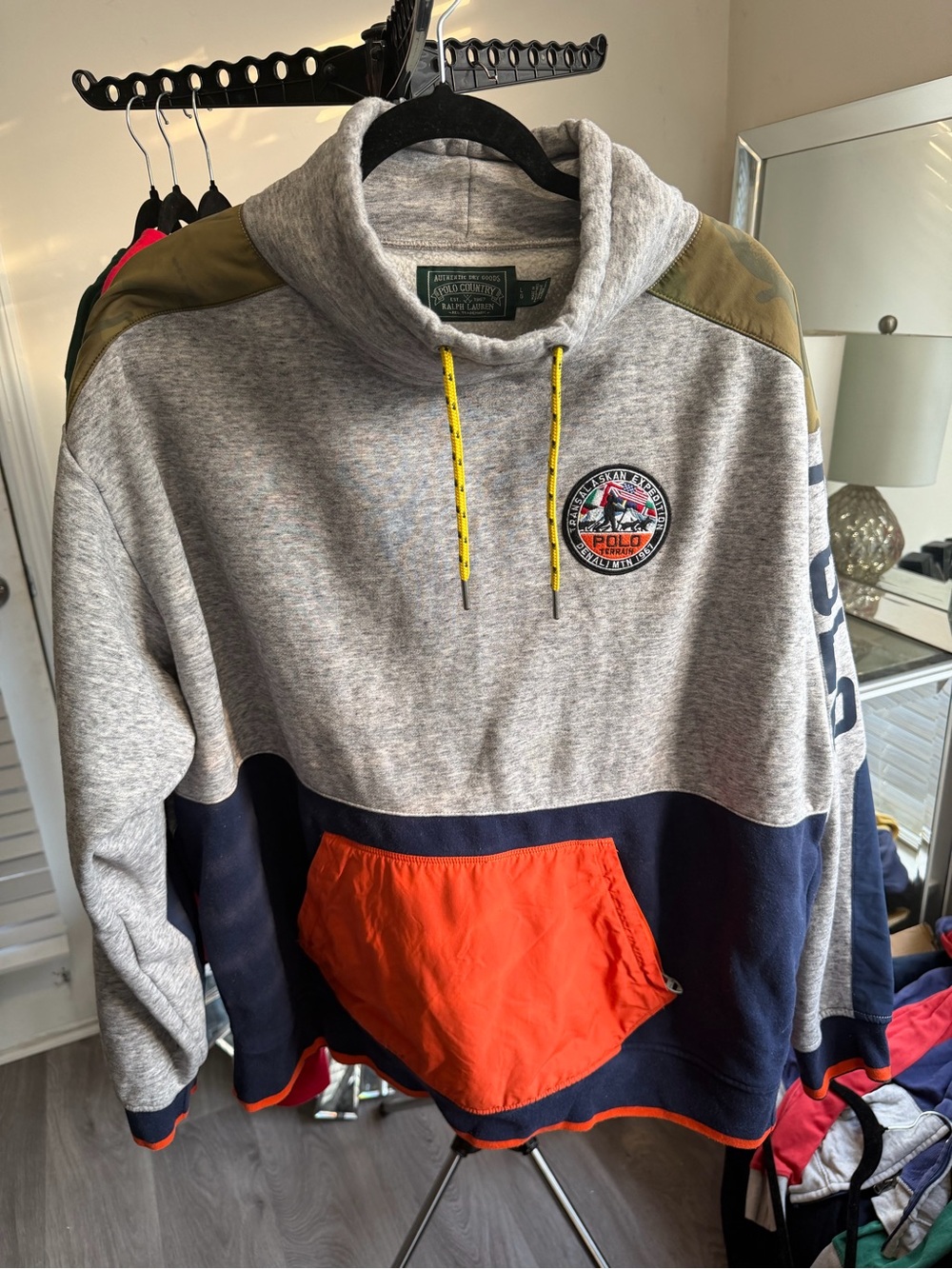 Polo by Ralph Lauren Grey, Navy & Orange Colorblock Pullover Hoodie